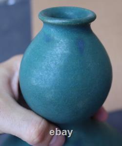 Vintage Mid-Century Modern Flower Vase Green Pottery Art Studio Signed 13
