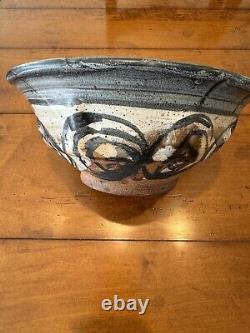 Vintage Mid Century Modern Large Studio Ceramic Pottery Bowl Signed 12 Diameter