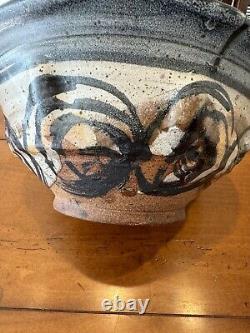 Vintage Mid Century Modern Large Studio Ceramic Pottery Bowl Signed 12 Diameter