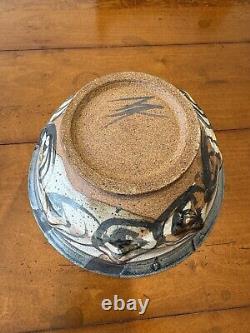 Vintage Mid Century Modern Large Studio Ceramic Pottery Bowl Signed 12 Diameter