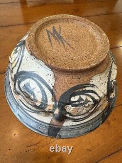 Vintage Mid Century Modern Large Studio Ceramic Pottery Bowl Signed 12 Diameter
