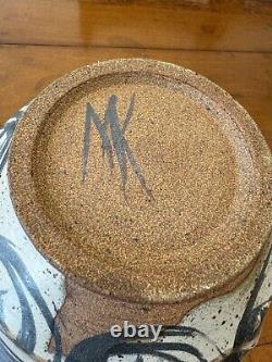 Vintage Mid Century Modern Large Studio Ceramic Pottery Bowl Signed 12 Diameter