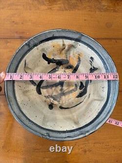 Vintage Mid Century Modern Large Studio Ceramic Pottery Bowl Signed 12 Diameter