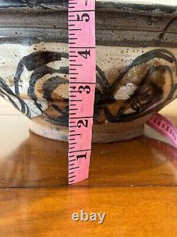 Vintage Mid Century Modern Large Studio Ceramic Pottery Bowl Signed 12 Diameter