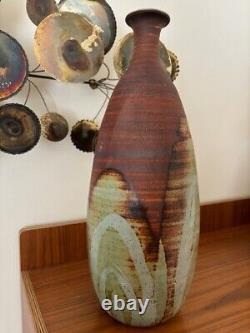 Vintage Mid-Century Modern Large Studio Pottery Drip Glaze Vase