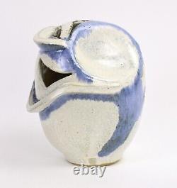 Vintage Mid-Century Modern Pierced Studio Pottery Blue and White Vase