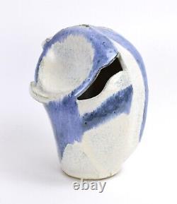 Vintage Mid-Century Modern Pierced Studio Pottery Blue and White Vase