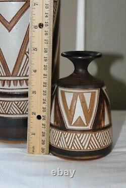 Vintage Mid Century Modern Signed Krause'78 Studio Art Pottery set of vases MCM