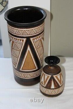 Vintage Mid Century Modern Signed Krause'78 Studio Art Pottery set of vases MCM