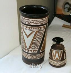 Vintage Mid Century Modern Signed Krause'78 Studio Art Pottery set of vases MCM