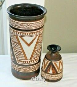 Vintage Mid Century Modern Signed Krause'78 Studio Art Pottery set of vases MCM