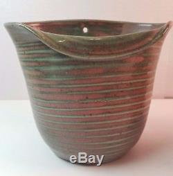 Vintage Mid Century Modern Studio Art Pottery Wall Pocket Vase Font Pink Green