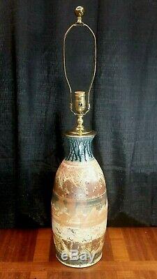 Vintage Mid Century Modern Studio Pottery Hand Thrown Sgraffito Lamp Glover 1974