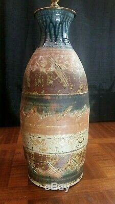 Vintage Mid Century Modern Studio Pottery Hand Thrown Sgraffito Lamp Glover 1974