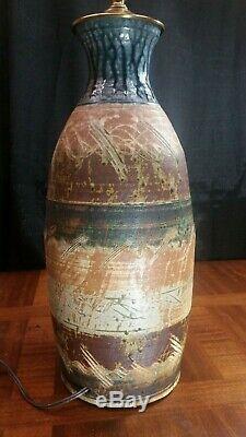 Vintage Mid Century Modern Studio Pottery Hand Thrown Sgraffito Lamp Glover 1974