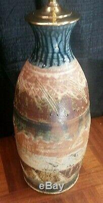 Vintage Mid Century Modern Studio Pottery Hand Thrown Sgraffito Lamp Glover 1974