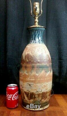 Vintage Mid Century Modern Studio Pottery Hand Thrown Sgraffito Lamp Glover 1974