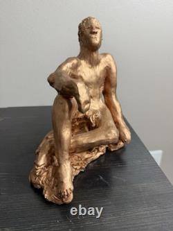 Vintage Mid-Century Modern Studio Pottery Seated Female Figure Sculpture