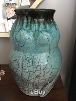Vintage Mid Century Modern Teal Nude Woman Figure Studio Pottery Vase