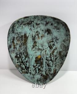 Vintage Mid Century Modern Volcanic Studio Pottery Platter Signed Gin 1950s MCM