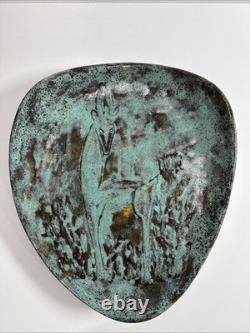 Vintage Mid Century Modern Volcanic Studio Pottery Platter Signed Gin 1950s MCM