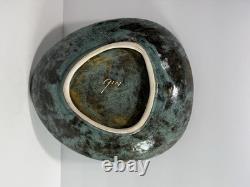 Vintage Mid Century Modern Volcanic Studio Pottery Platter Signed Gin 1950s MCM