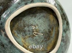 Vintage Mid Century Modern Volcanic Studio Pottery Platter Signed Gin 1950s MCM
