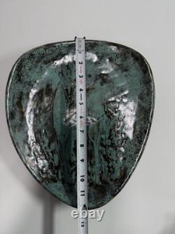 Vintage Mid Century Modern Volcanic Studio Pottery Platter Signed Gin 1950s MCM