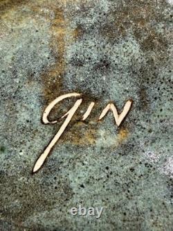 Vintage Mid Century Modern Volcanic Studio Pottery Platter Signed Gin 1950s MCM