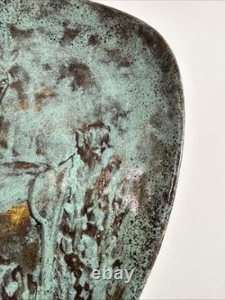 Vintage Mid Century Modern Volcanic Studio Pottery Platter Signed Gin 1950s MCM