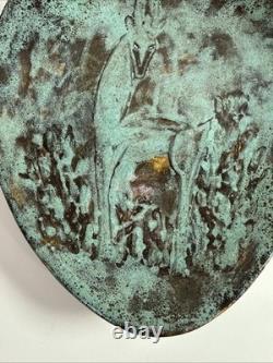 Vintage Mid Century Modern Volcanic Studio Pottery Platter Signed Gin 1950s MCM