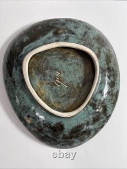 Vintage Mid Century Modern Volcanic Studio Pottery Platter Signed Gin 1950s MCM