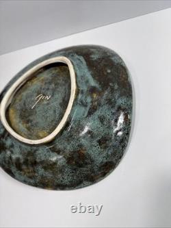 Vintage Mid Century Modern Volcanic Studio Pottery Platter Signed Gin 1950s MCM