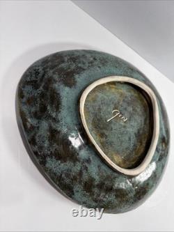 Vintage Mid Century Modern Volcanic Studio Pottery Platter Signed Gin 1950s MCM