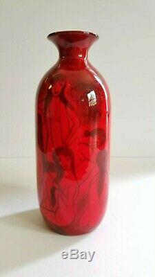 Vintage Mid Century Pillin Style Studio Art Pottery Vase Nude Women Painting MCM