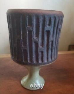 Vintage Mid Century Stoneware Vase Brutalist Signed Messer Studio Pottery MCM