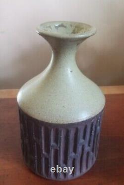 Vintage Mid Century Stoneware Vase Brutalist Signed Messer Studio Pottery MCM