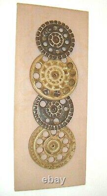 Vintage Mid Century Studio Art Pottery Ceramic'Cogs / Wheels'' Wall Plaque