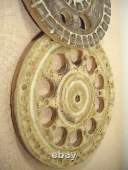 Vintage Mid Century Studio Art Pottery Ceramic'Cogs / Wheels'' Wall Plaque