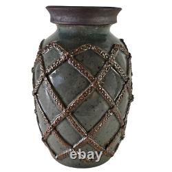 Vintage Mid Century Studio Art Pottery Green Iridescent Vase 10.5 California