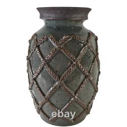 Vintage Mid Century Studio Art Pottery Green Iridescent Vase 10.5 California