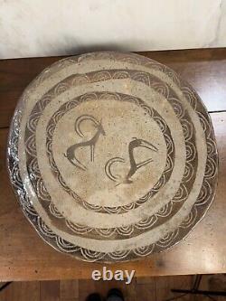Vintage Mid Century Studio Art Pottery Plate Bowl Hand Painted Neutral Minimal