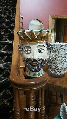 Vintage Mid Century Studio Italian Art Pottery Head Vase Pot King Italy Face Cro