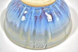 Vintage Mid-Century Studio Pottery Bowl Planter Modernist Blue Drip Glaze