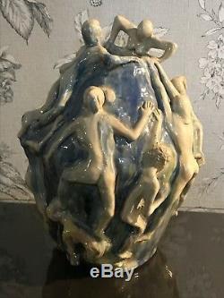 Vintage Mid Century Studio Pottery Nude Male Female Climbing To Freedom Vase