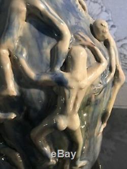 Vintage Mid Century Studio Pottery Nude Male Female Climbing To Freedom Vase