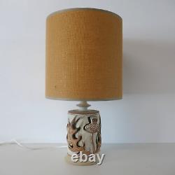 Vintage Mid Century Studio Pottery Thistle table lamp & original hessian shade
