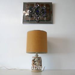 Vintage Mid Century Studio Pottery Thistle table lamp & original hessian shade