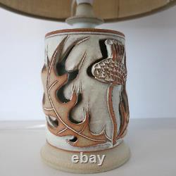 Vintage Mid Century Studio Pottery Thistle table lamp & original hessian shade