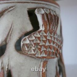 Vintage Mid Century Studio Pottery Thistle table lamp & original hessian shade